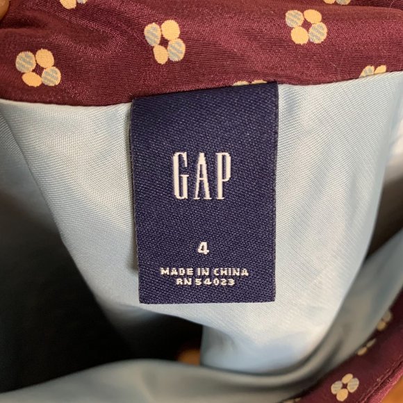 GAP 100% Silk Tulip Skirt Burgundy Khaki Blue Mini Print Classic Size 4 - Picture 8 of 10